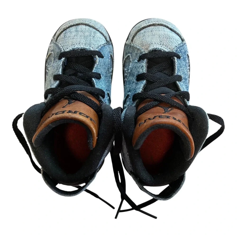 Air Jordan 6 Retro Denim Toddler Shoes‎ CV5488-401 Blue Black Brown Sneakers